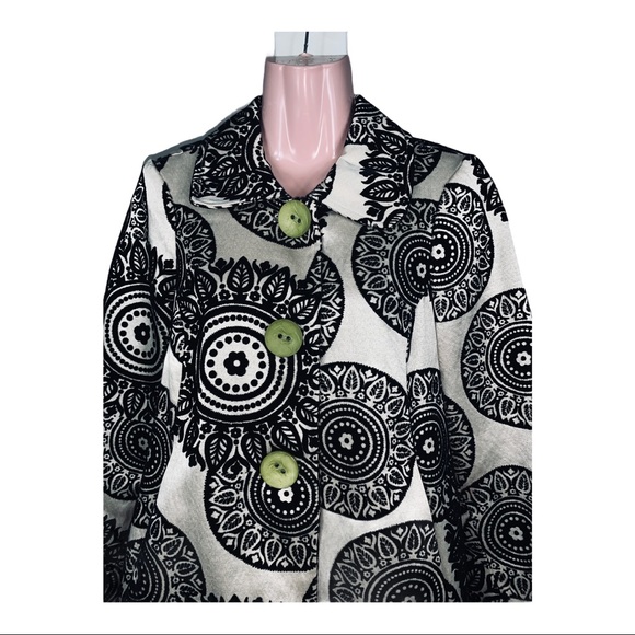 3 Sisters Black White Lime Green Pea Coat Jacket - Picture 4 of 9